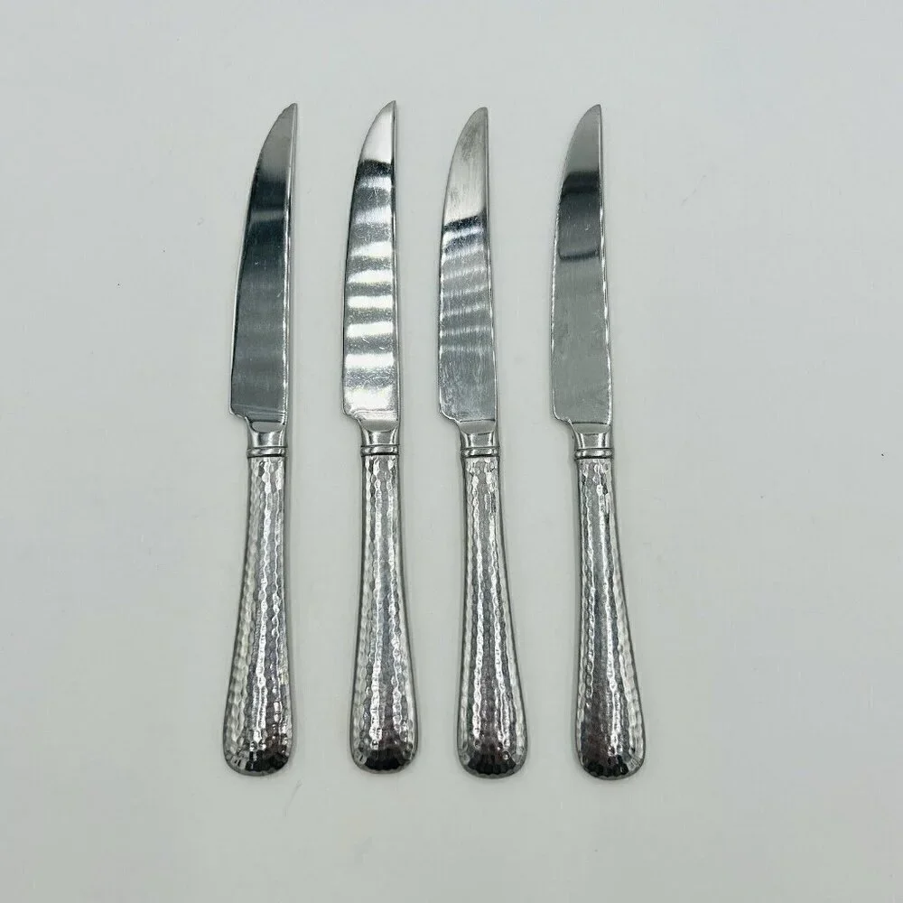 Reed and Barton Heritage Mint Hammered Stainless Steak Knives 9” Set of 4
